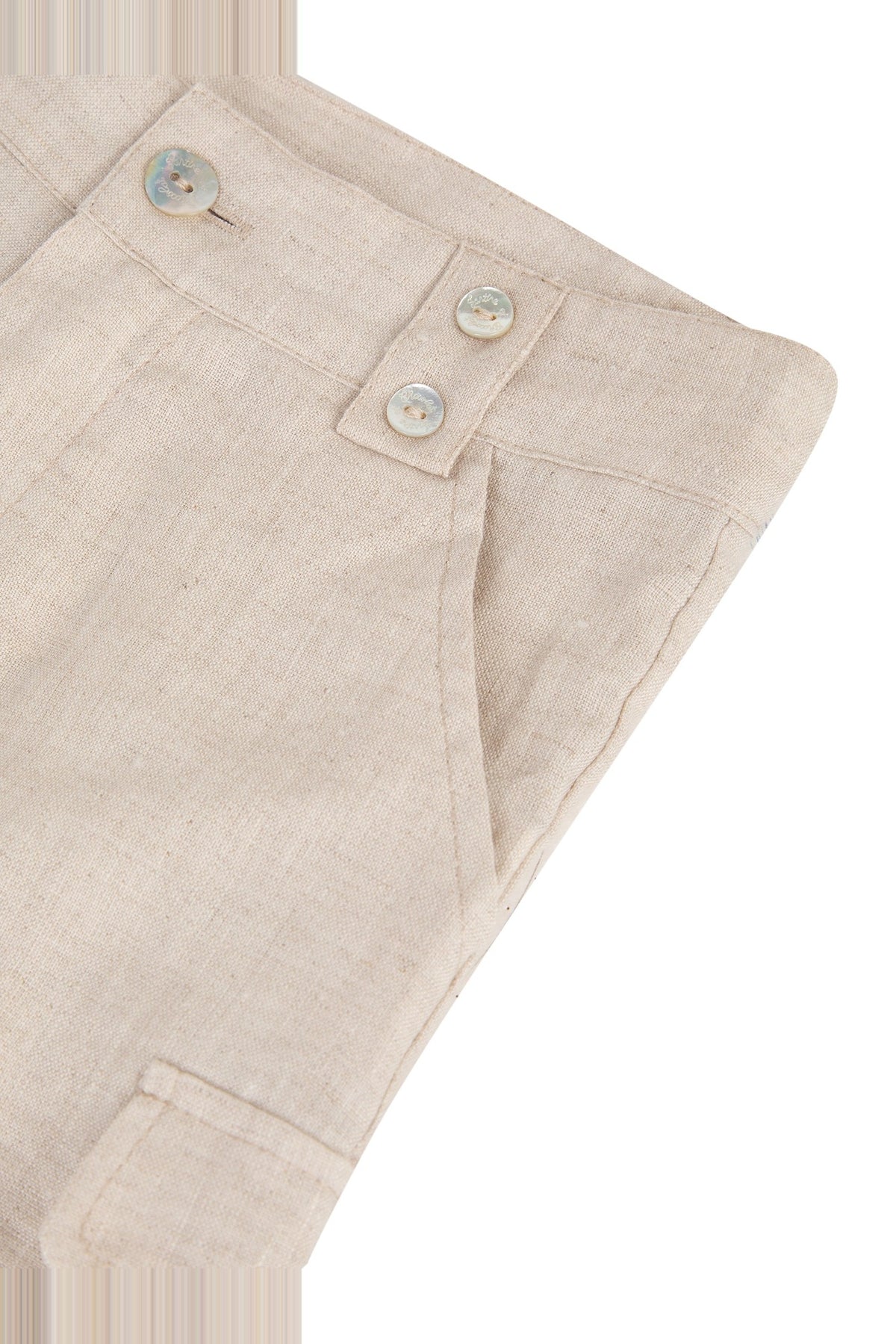 Bermuda cargo à détails boutonnés en lin - Beige