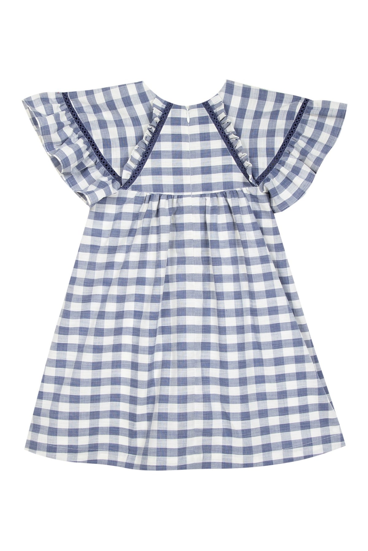 Robe vichy à grand col en coton - Bleu marine