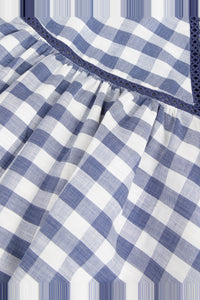 Robe vichy à grand col en coton - Bleu marine
