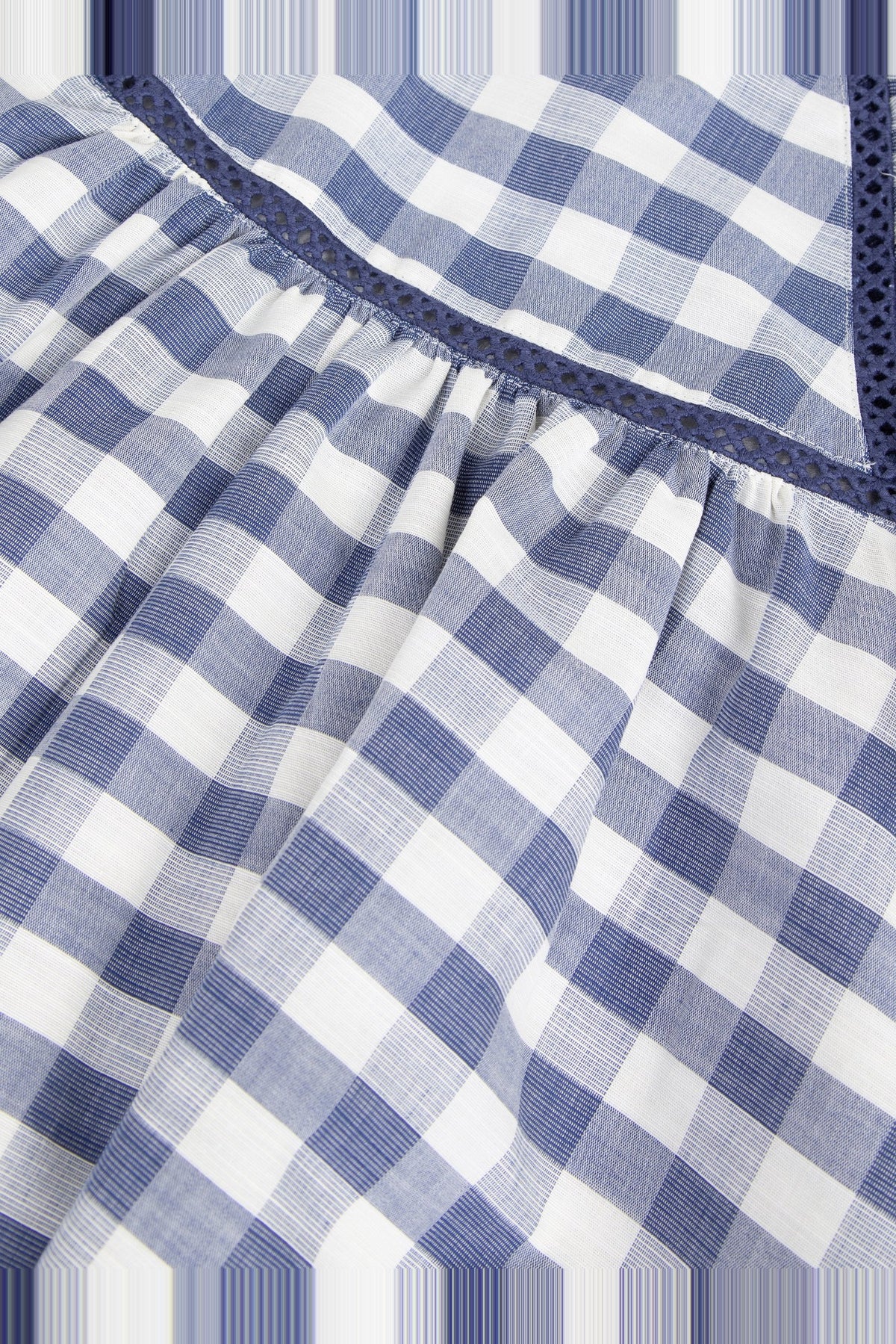 Robe vichy à grand col en coton - Bleu marine