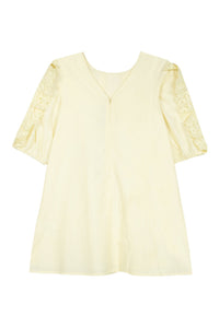 Robe à plastron et manches ajourés en coton - Jaune pâle