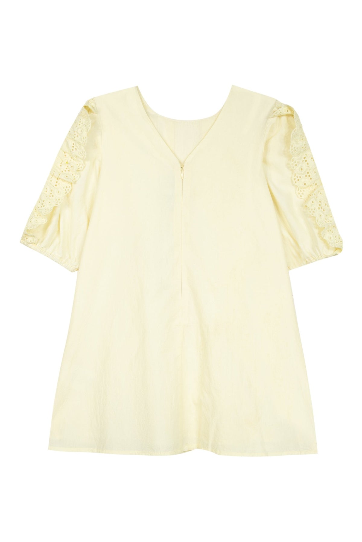 Robe à plastron et manches ajourés en coton - Jaune pâle