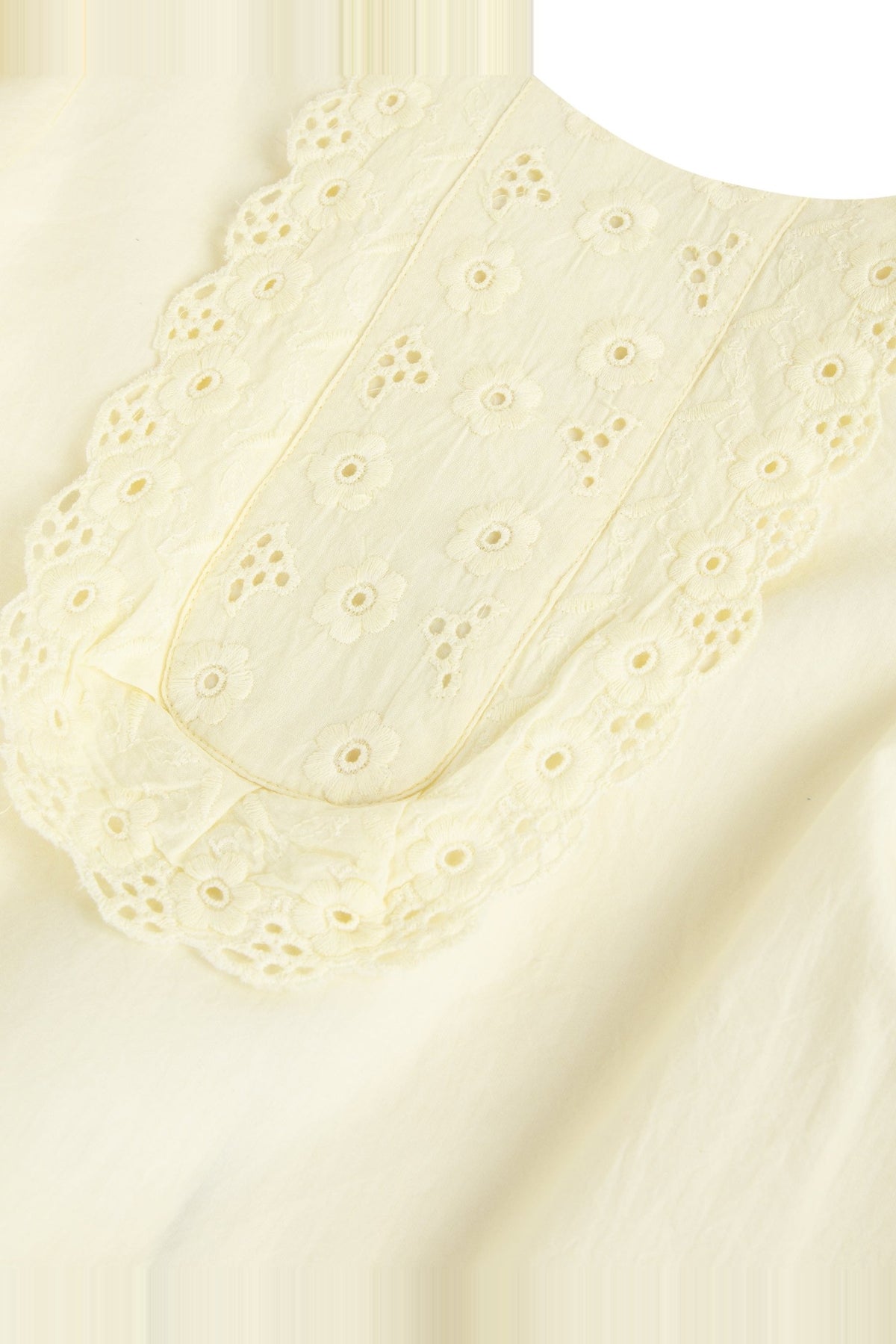 Robe à plastron et manches ajourés en coton - Jaune pâle