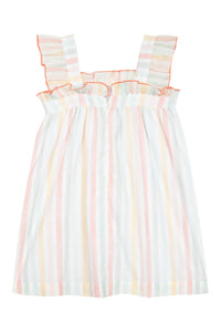 Robe à rayures pastel et volants en coton - Multicolore