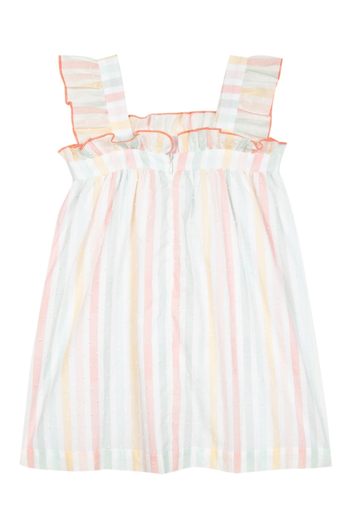 Robe à rayures pastel et volants en coton - Multicolore