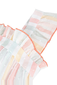 Robe à rayures pastel et volants en coton - Multicolore