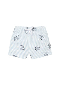 Short de bain rayé à poissons en laine - Bleu clair
