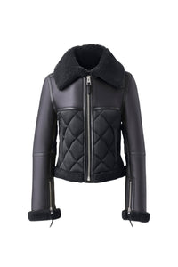 Veste bombardier Tulip zippée en peau lainée - Black