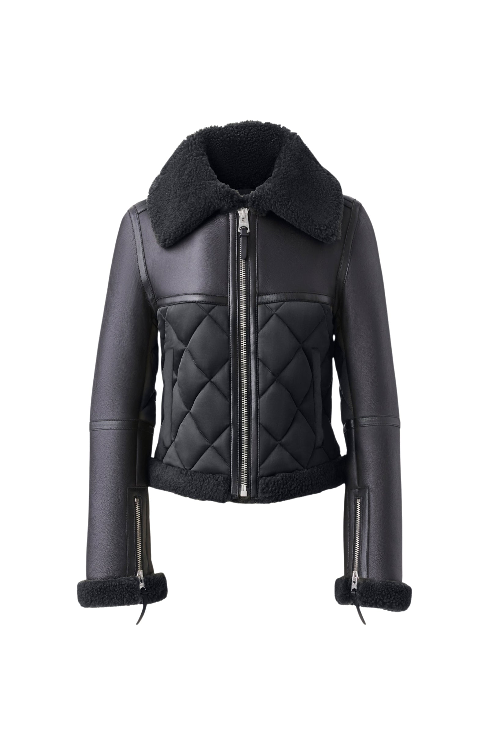 Veste bombardier Tulip zippée en peau lainée - Black