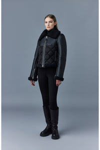 Veste bombardier Tulip zippée en peau lainée - Black