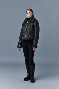Veste bombardier Tulip zippée en peau lainée - Dark Olive