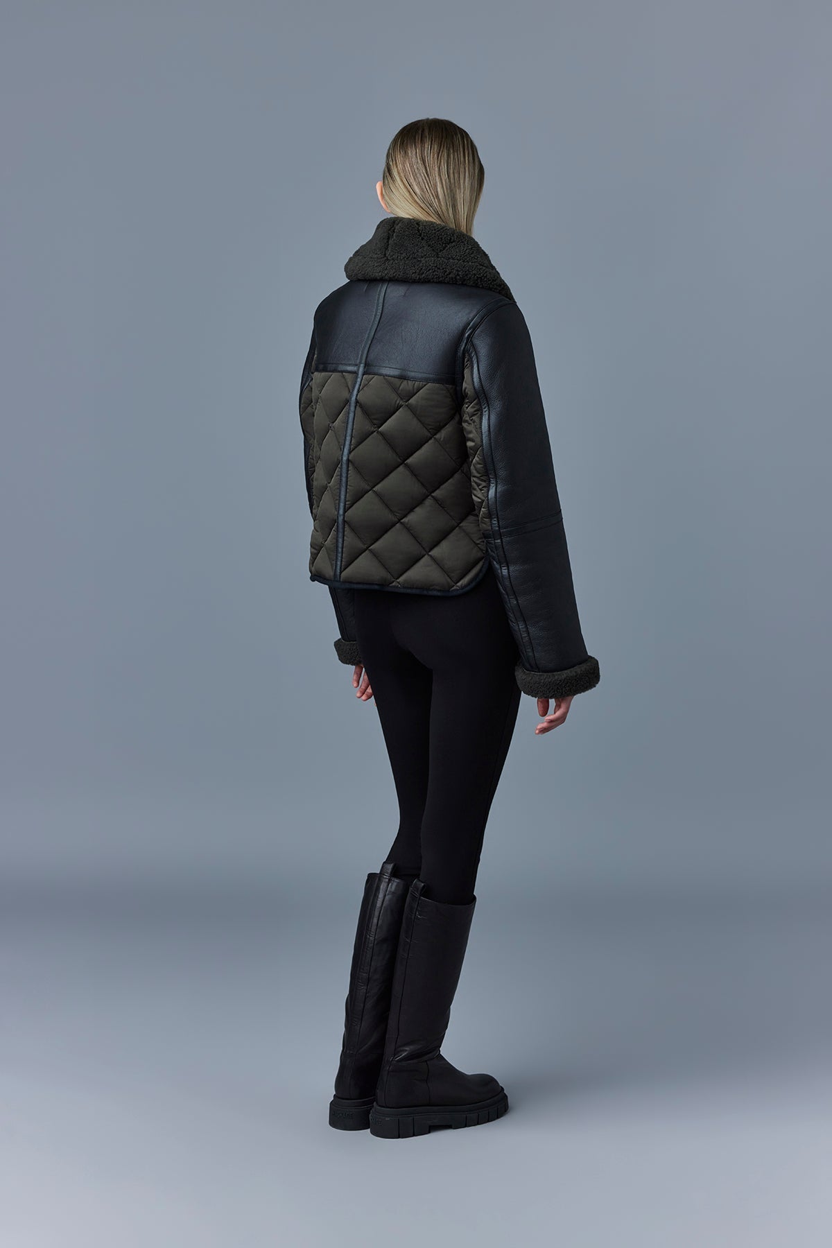 Veste bombardier Tulip zippée en peau lainée - Dark Olive