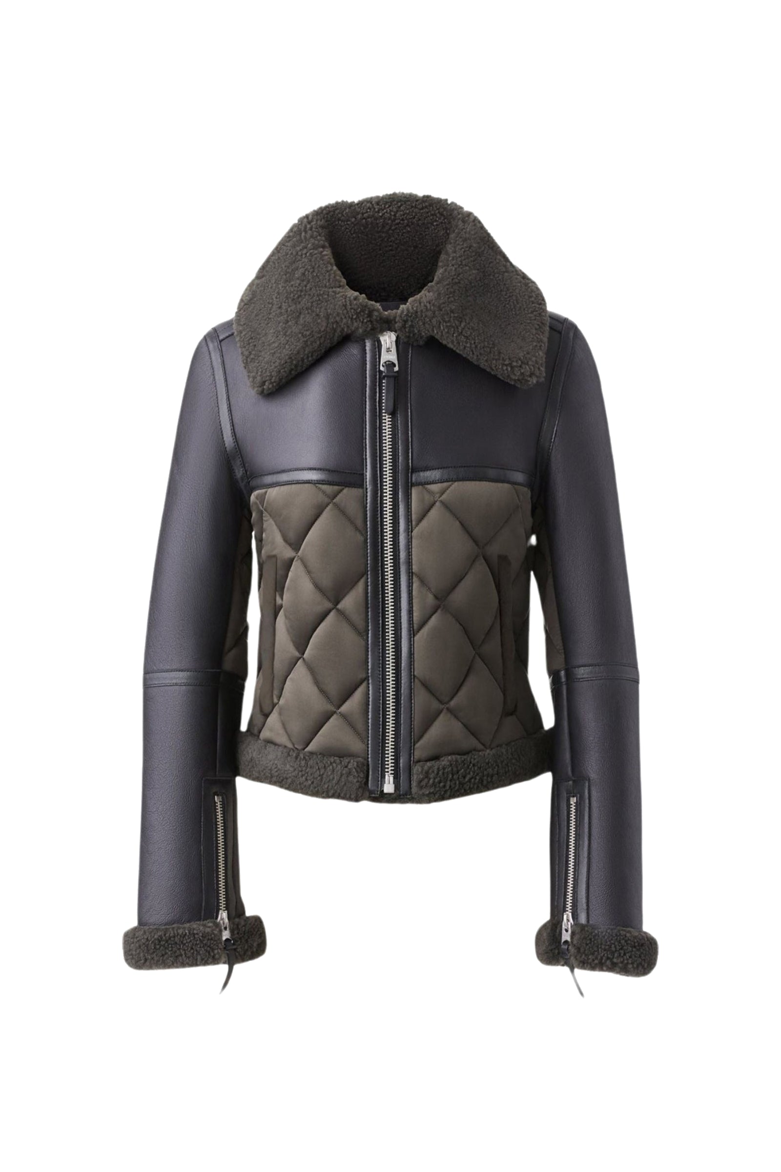 Veste bombardier Tulip zippée en peau lainée - Dark Olive