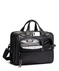 Alpha expandable briefcase in leather - Black
