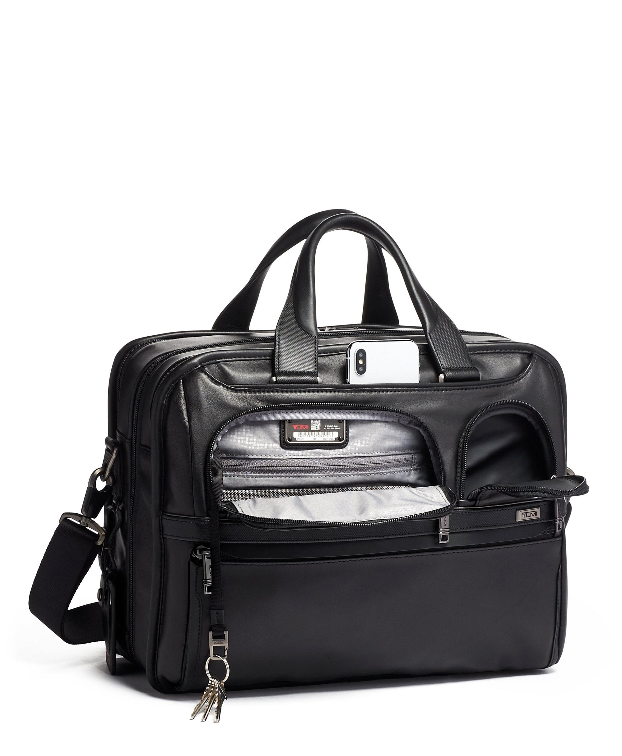 Alpha expandable briefcase in leather - Black