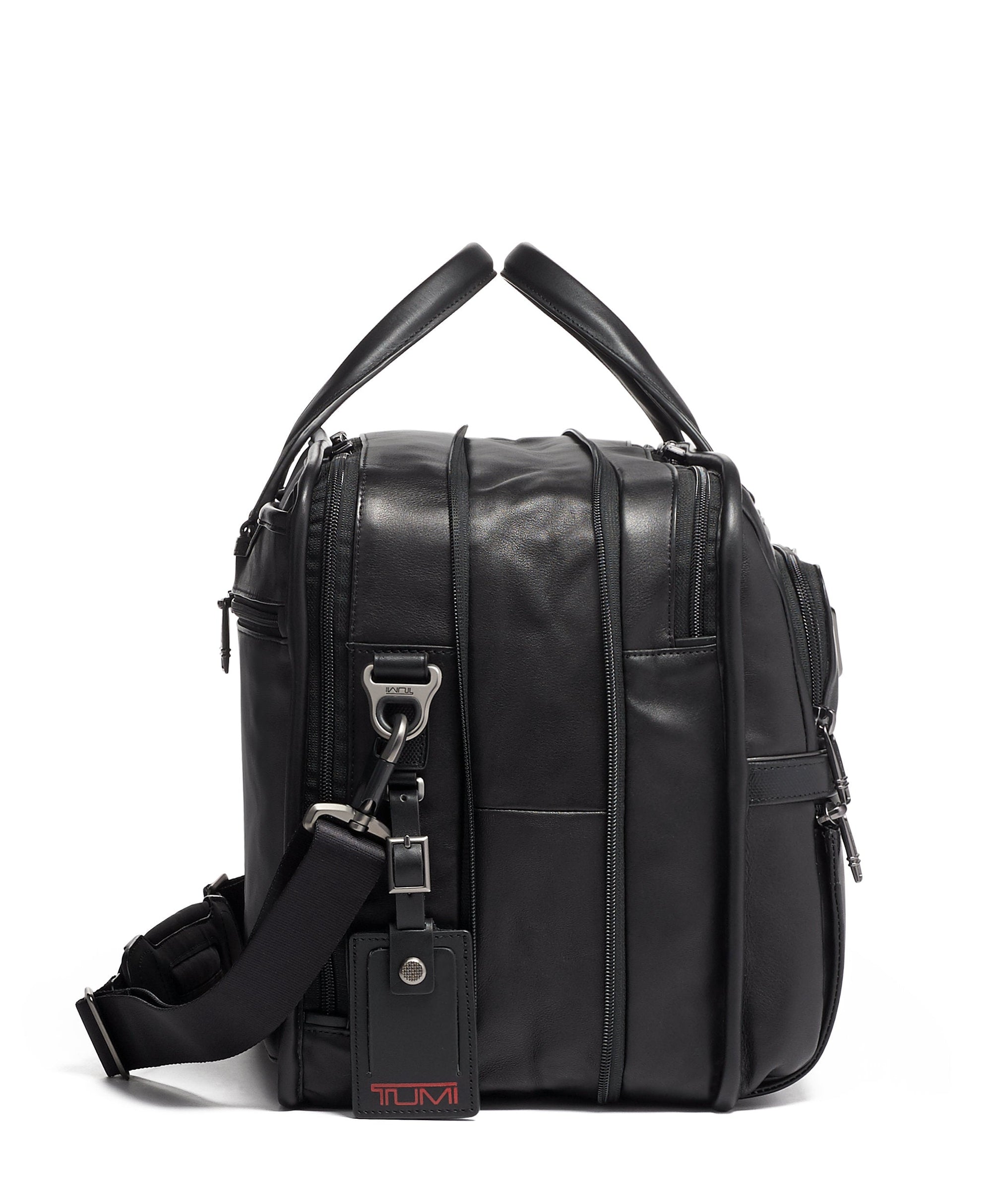 Alpha expandable briefcase in leather - Black
