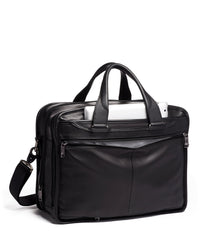 Alpha expandable briefcase in leather - Black