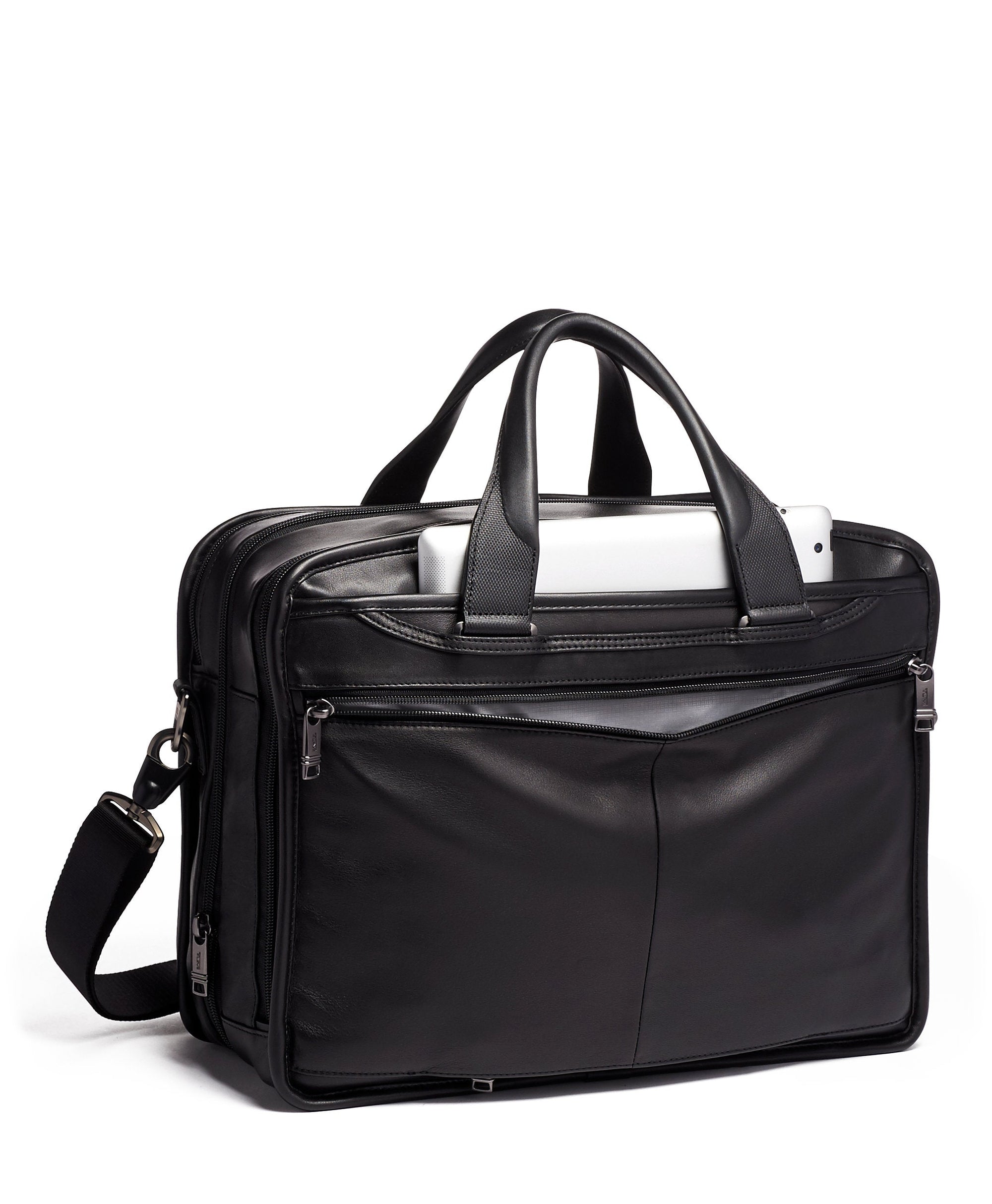 Alpha expandable briefcase in leather - Black