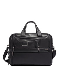 Alpha expandable briefcase in leather - Black