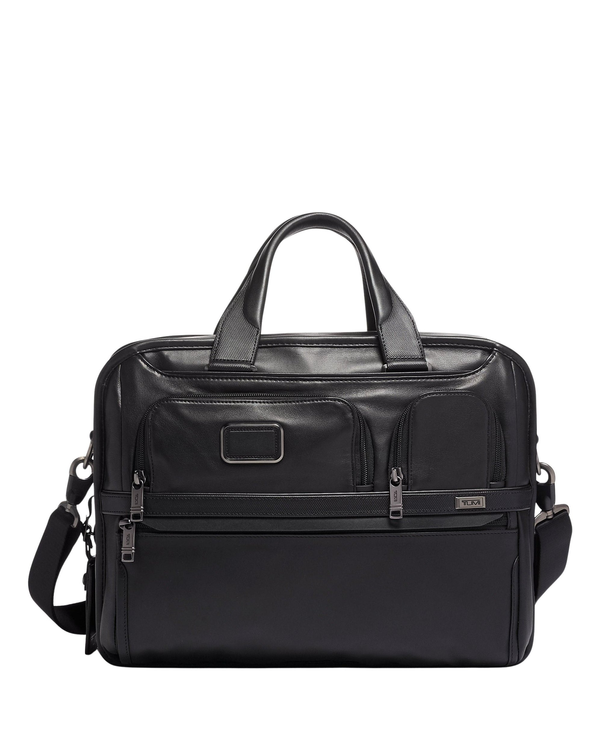 Alpha expandable briefcase in leather - Black