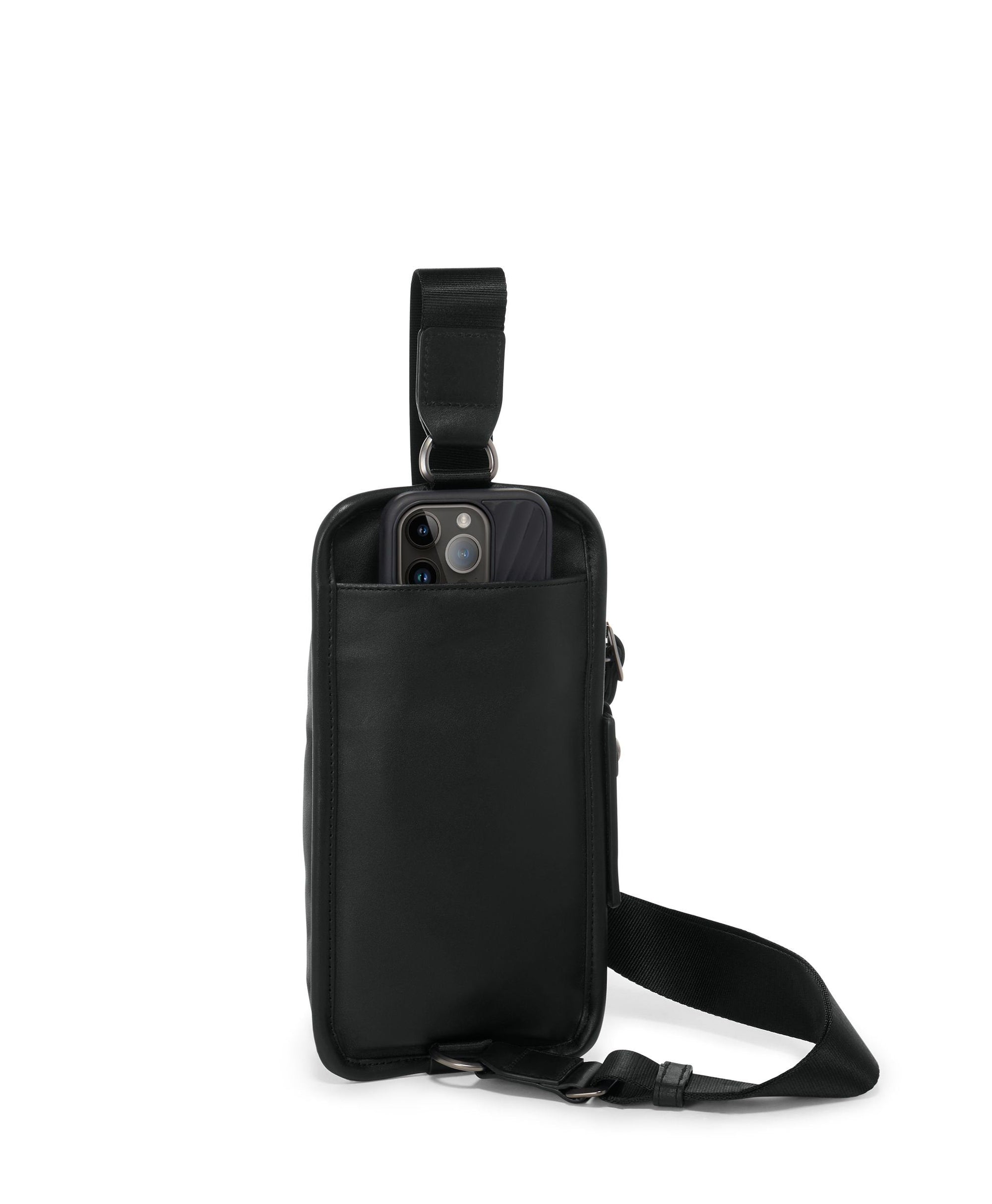 Alpha compact leather shoulder bag - Black