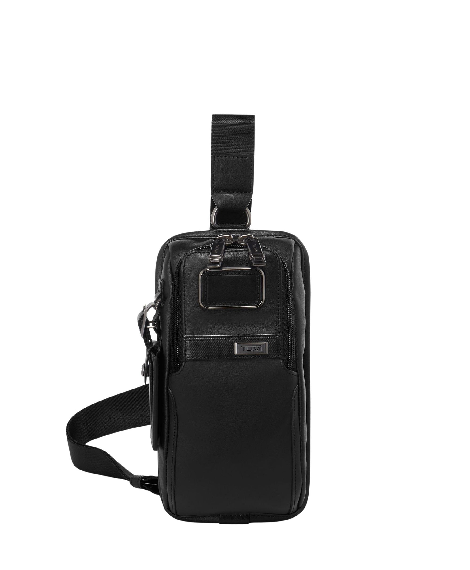 Alpha compact leather shoulder bag - Black