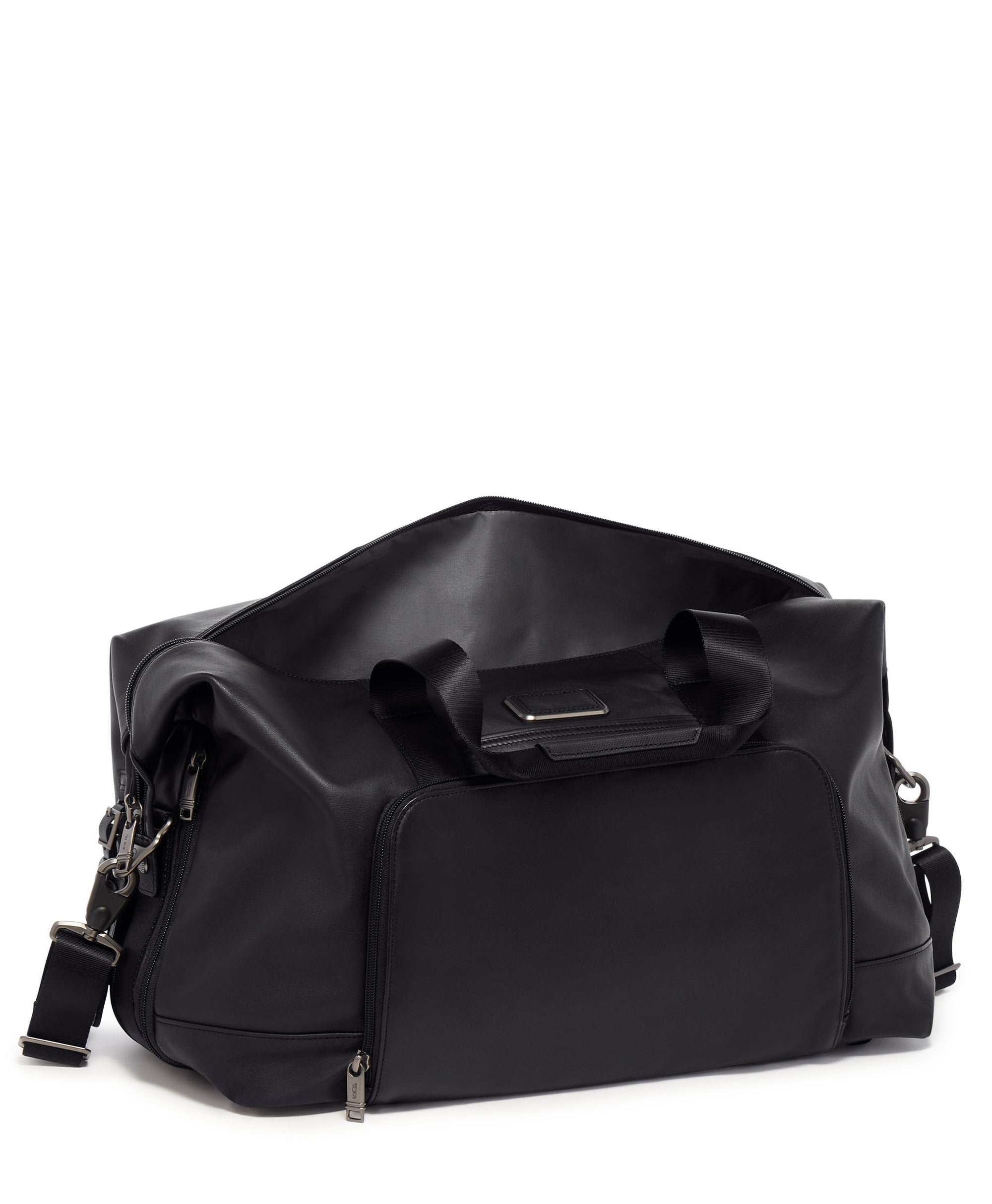 Alpha leather expandable travel bag - Black