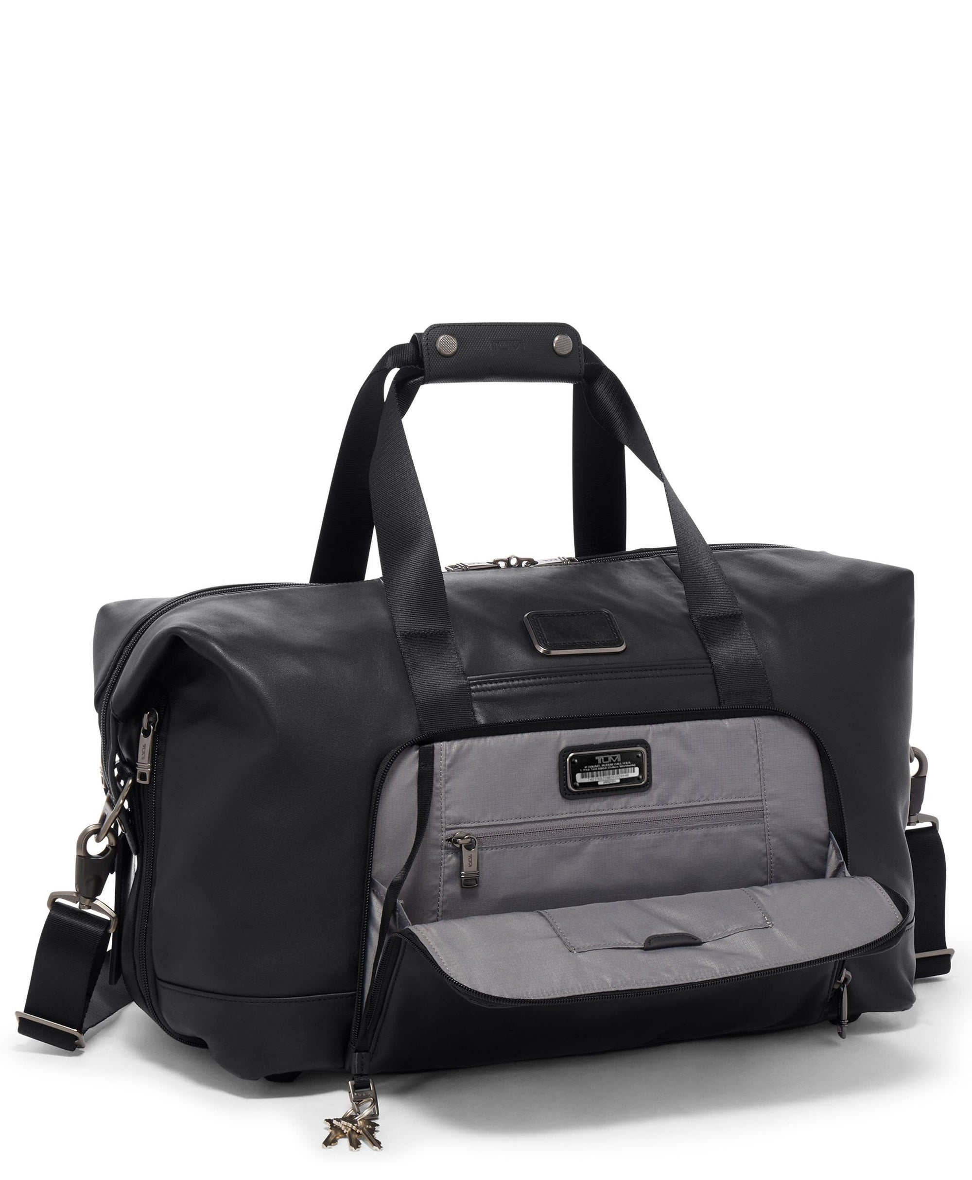 Alpha leather expandable travel bag - Black
