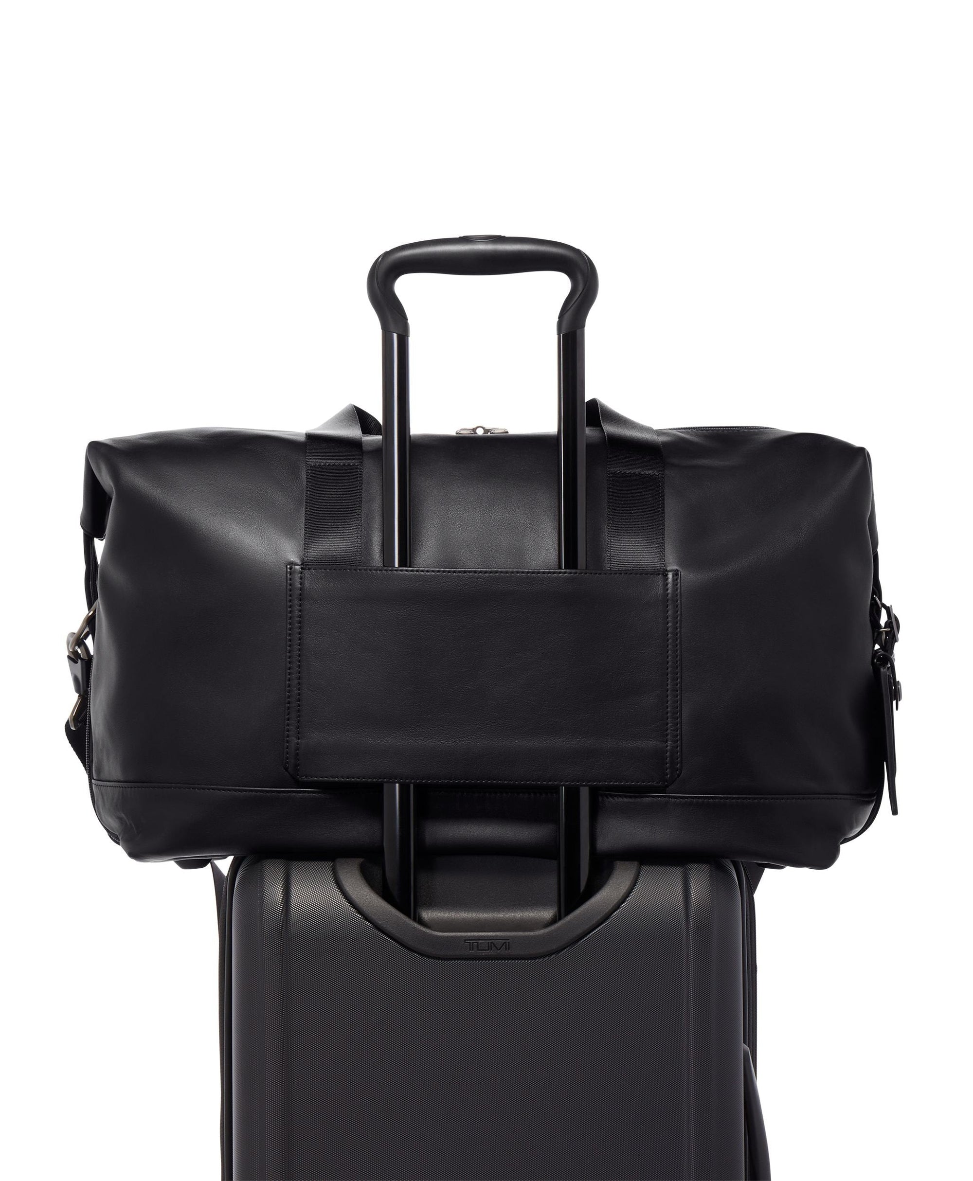 Alpha leather expandable travel bag - Black