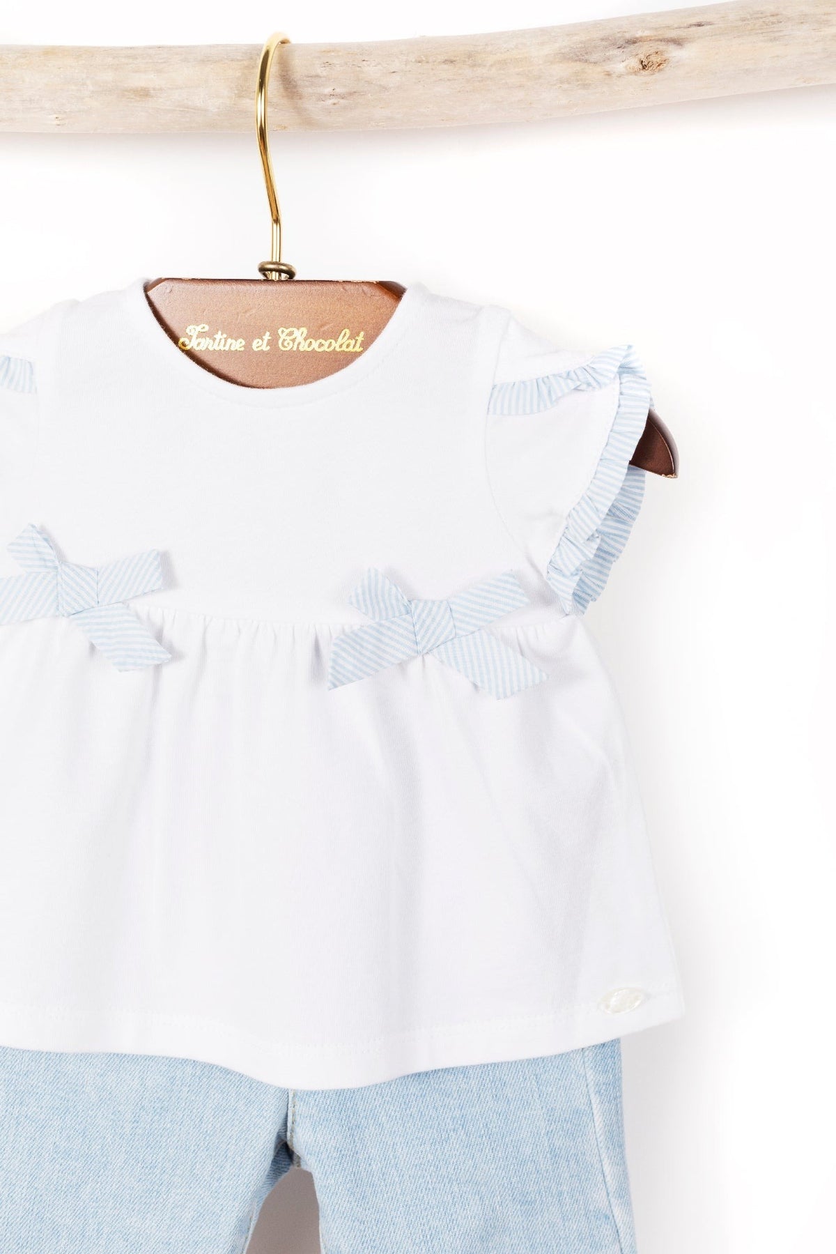 Ensemble blouse et pantalon en coton - Bleu clair