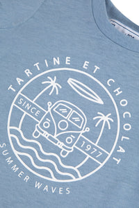 T-shirt Baby Carnet De Voyage en lin mélangé - Cobalt