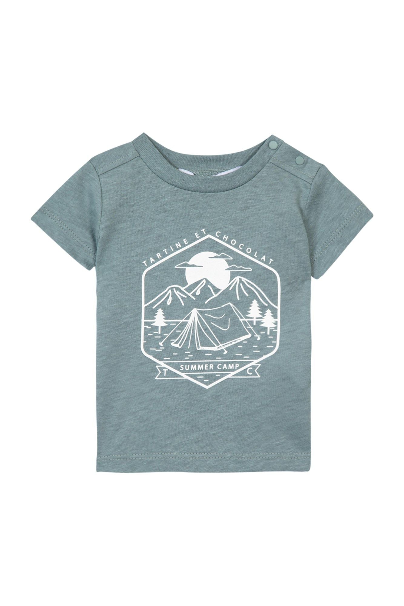 Baby Summer Camp t-shirt in linen blend - Vert De Gris
