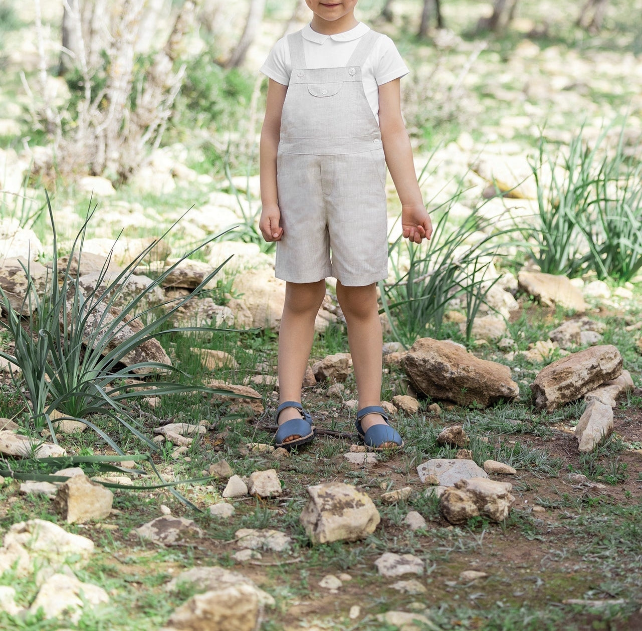 Baby Ceremonie overalls in linen - Beige Chiné