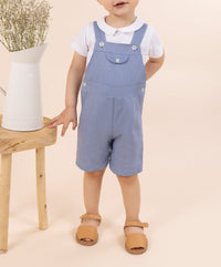 Baby Carnet De Voyage overalls in linen - Cobalt