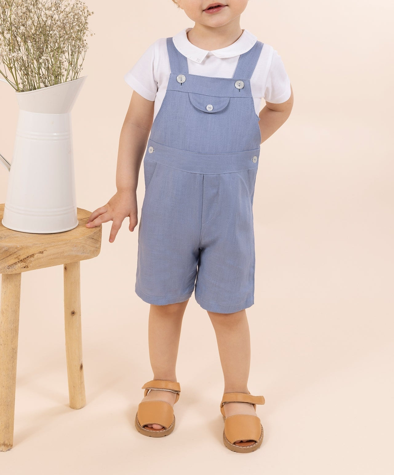 Baby Carnet De Voyage overalls in linen - Cobalt