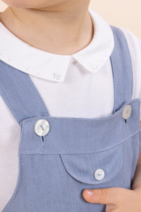 Baby Carnet De Voyage overalls in linen - Cobalt