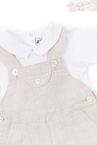 Baby Ceremonie overalls in linen - Beige Chiné