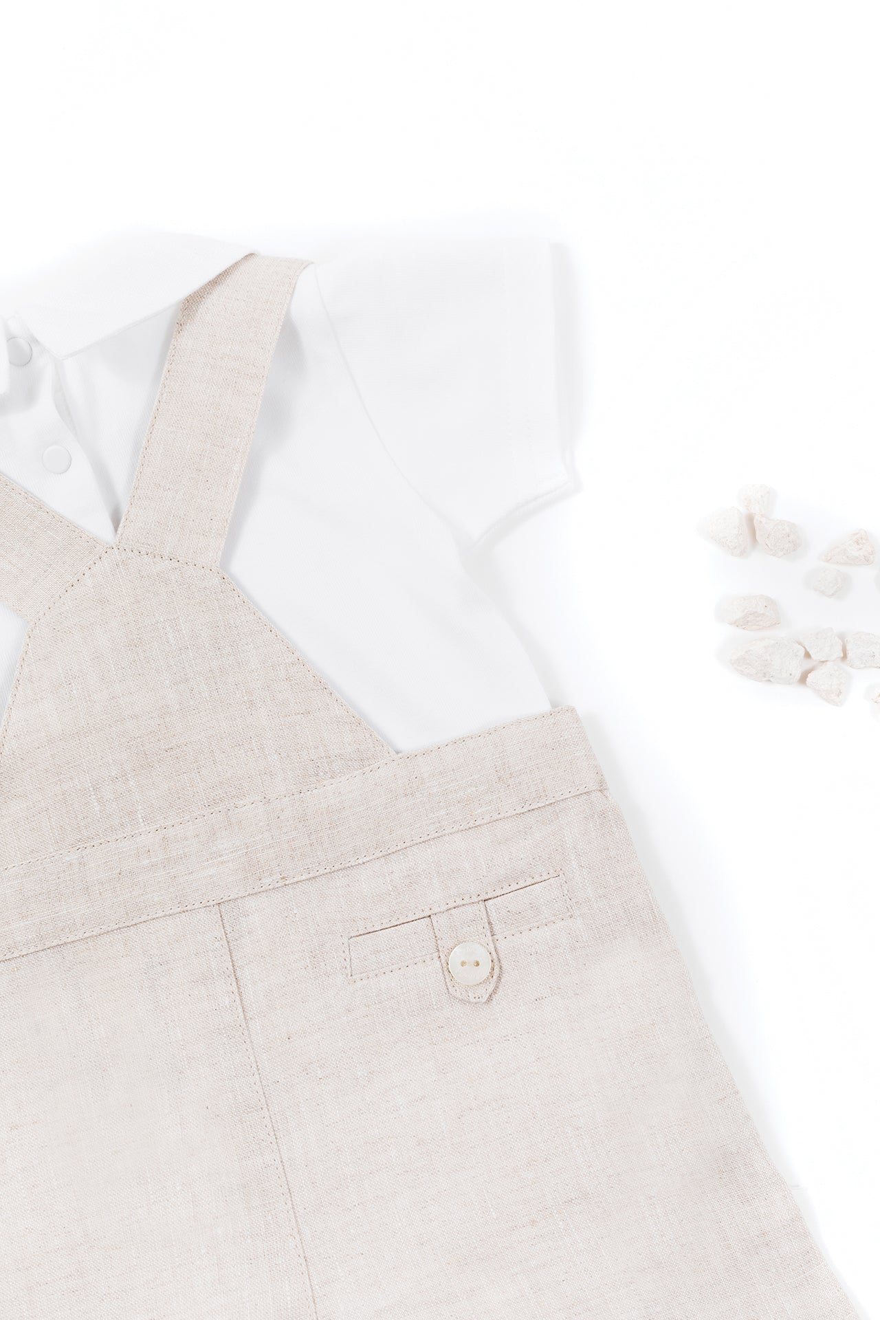 Baby Ceremonie overalls in linen - Beige Chiné