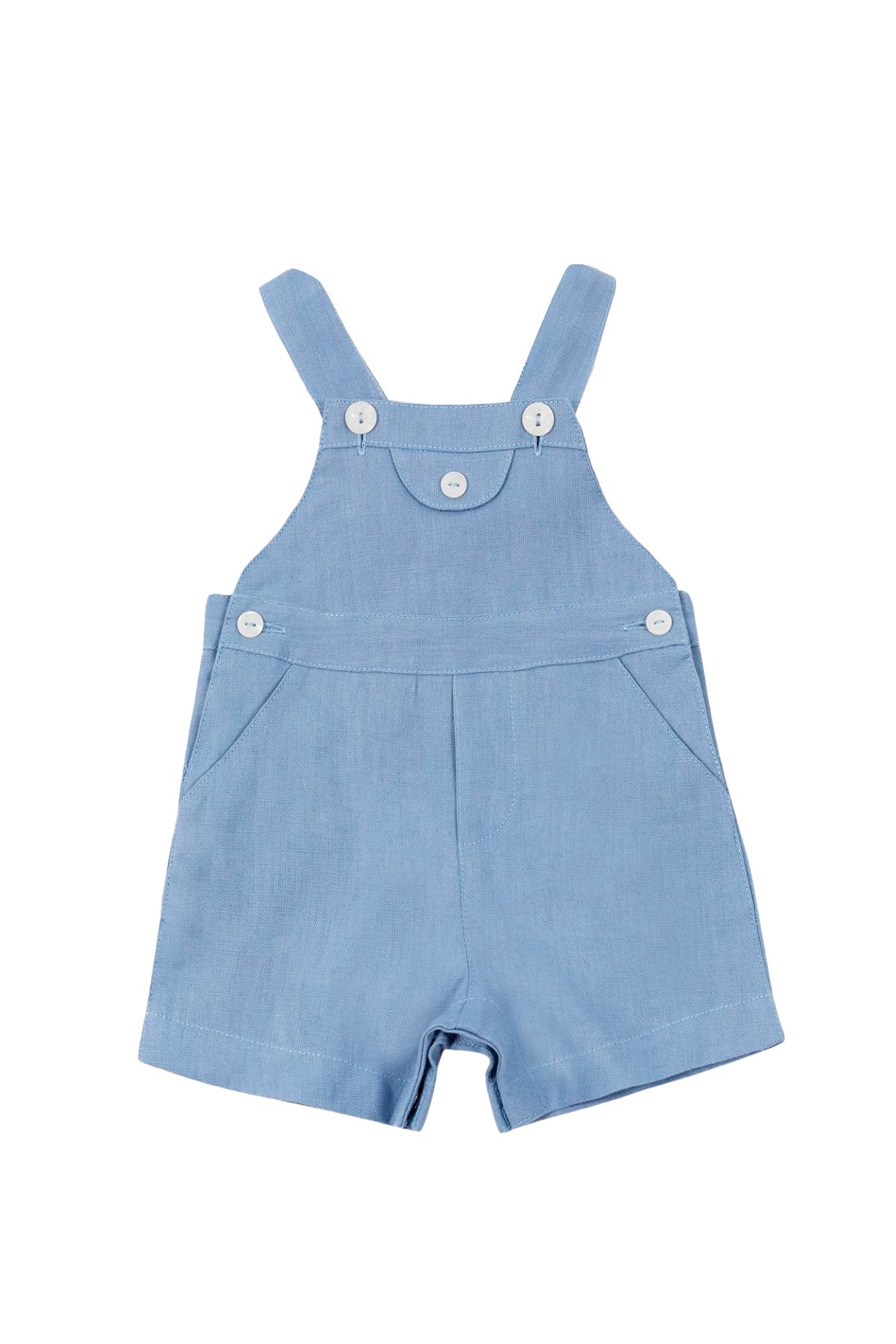 Baby Carnet De Voyage overalls in linen - Cobalt