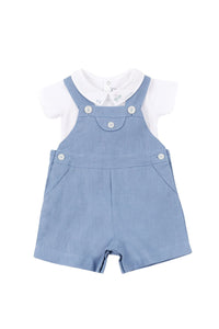 Baby Carnet De Voyage overalls in linen - Cobalt
