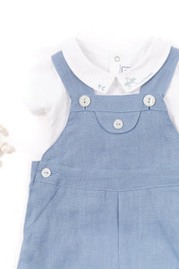 Salopette Baby Carnet De Voyage en lin - Cobalt