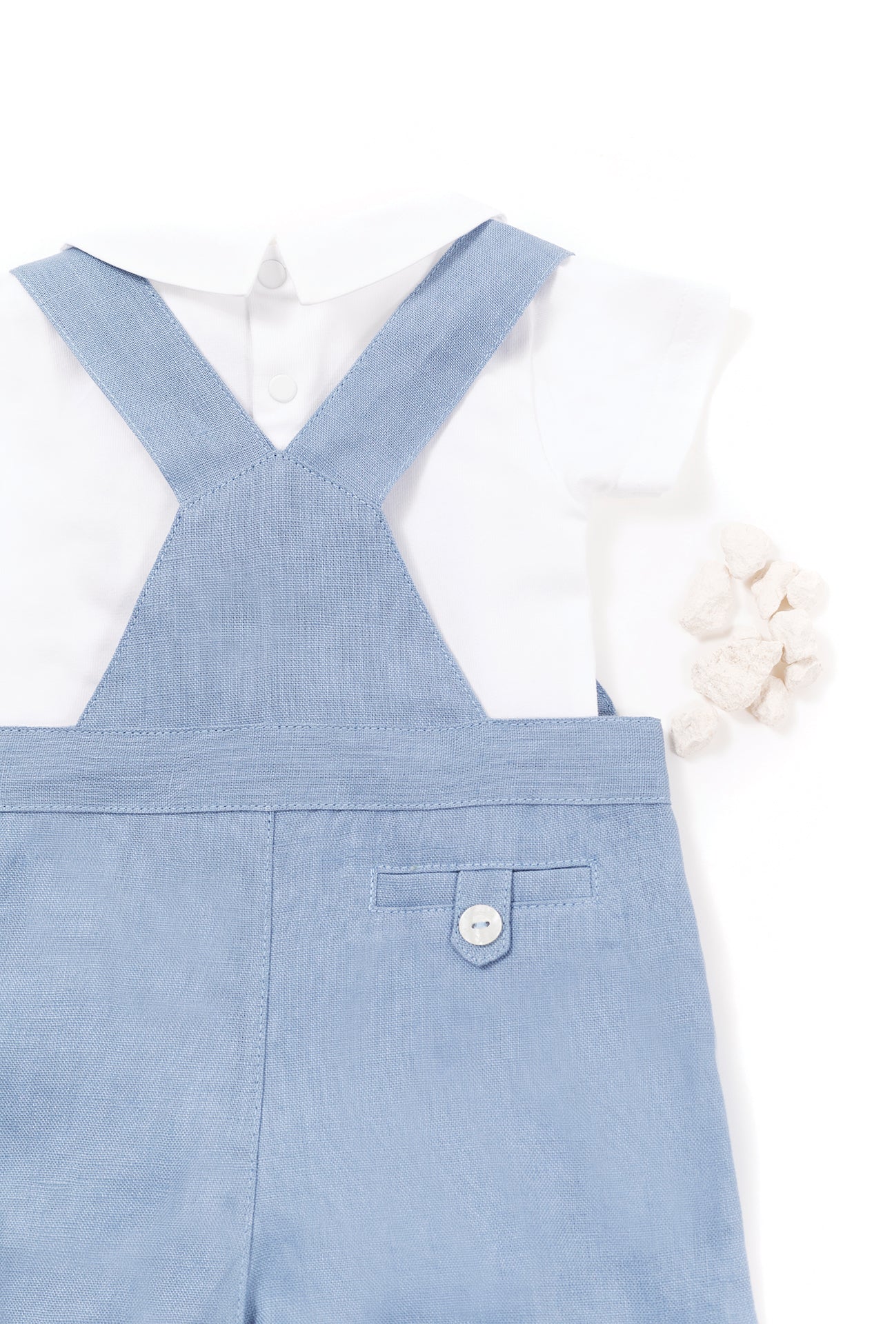Baby Carnet De Voyage overalls in linen - Cobalt