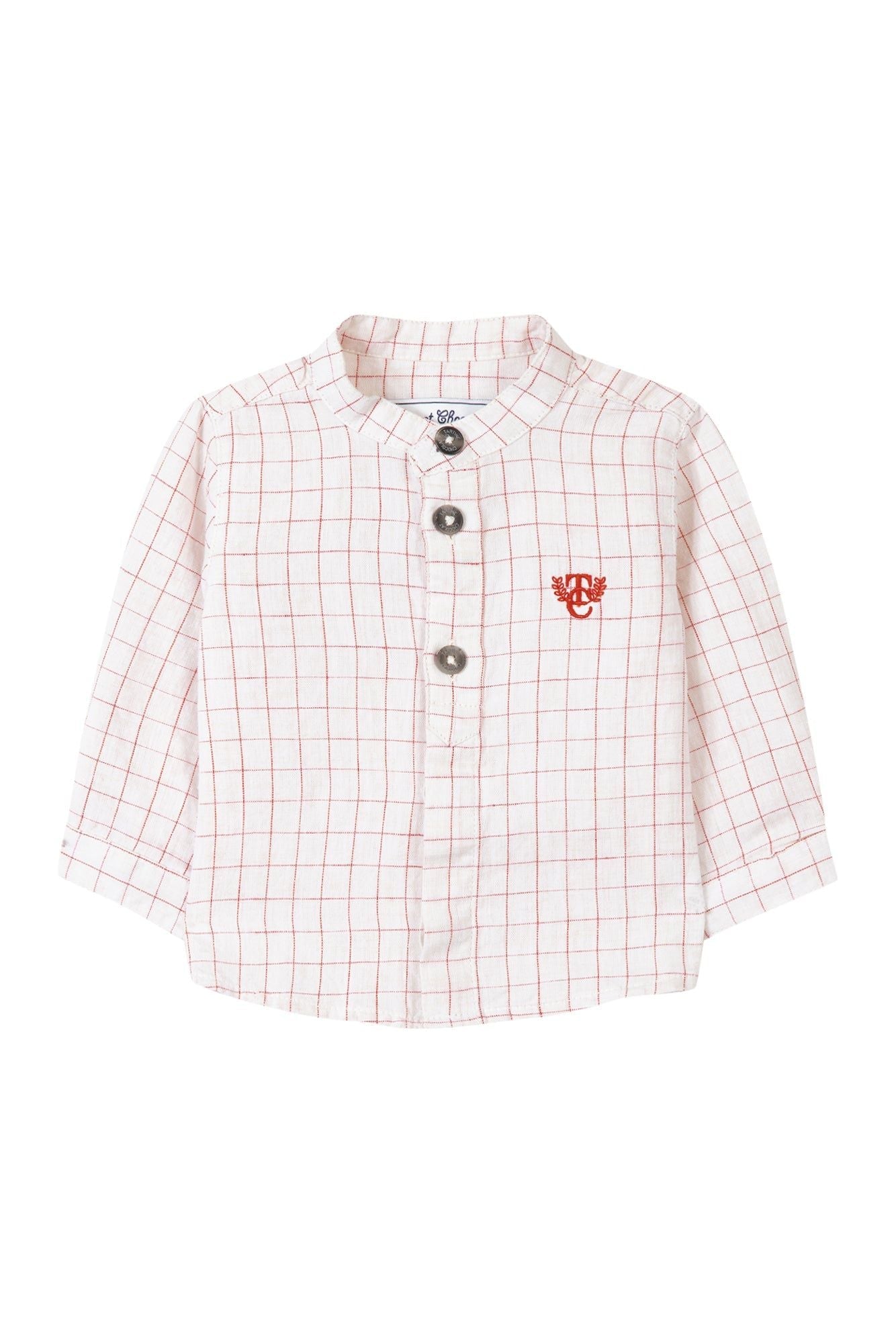 Baby Summer Camp shirt in mixed linen - Pomegranate