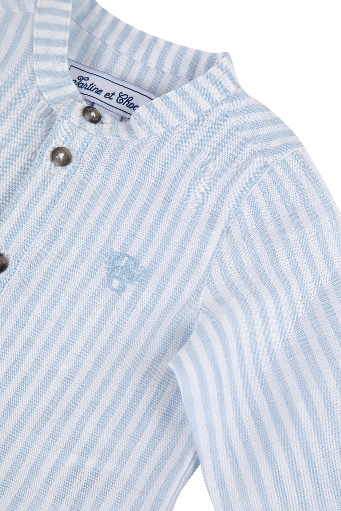 Baby Carnet De Voyage shirt in mixed linen - Sky Blue