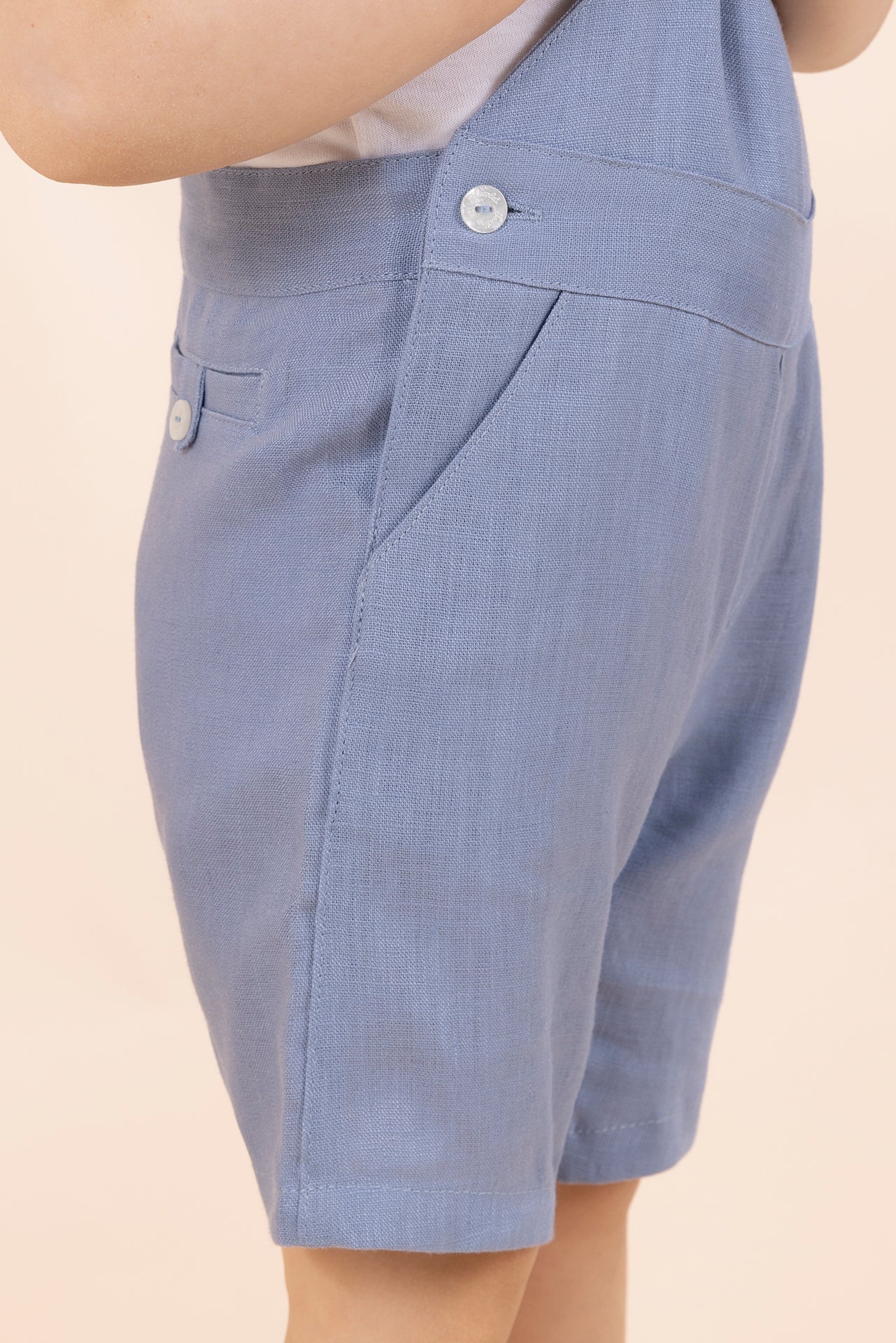 Baby Carnet De Voyage overalls in linen - Cobalt