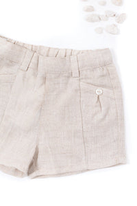 Baby Ceremonie shorts in linen - Beige Chiné