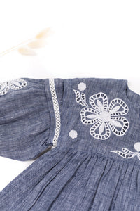 Robe un air de campagne en lin - Bleu orage