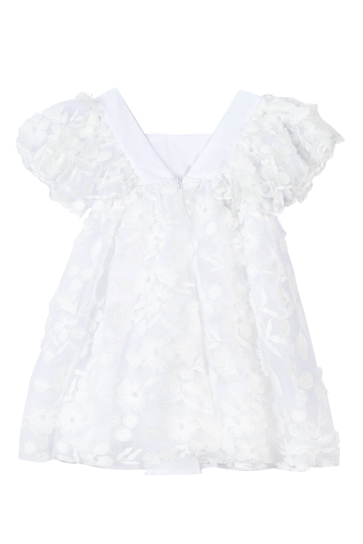 Robe ceremonie en dentelle fleurie - Blanc