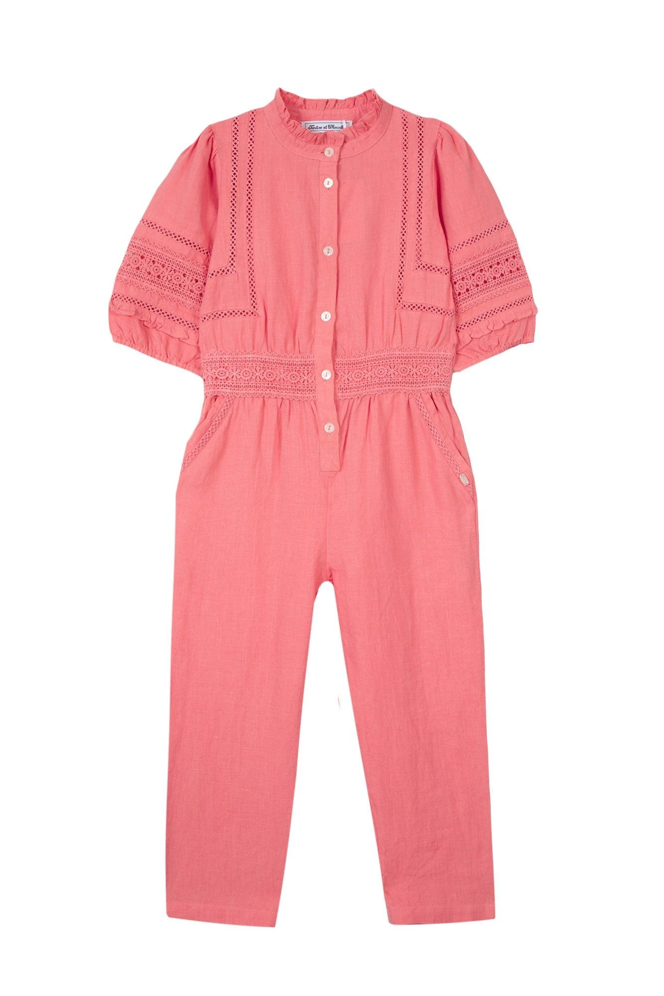 Jardin d'éte long jumpsuit in linen - Medium pink