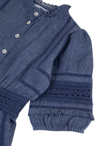 Jardin d'éte long jumpsuit in linen - Indigo